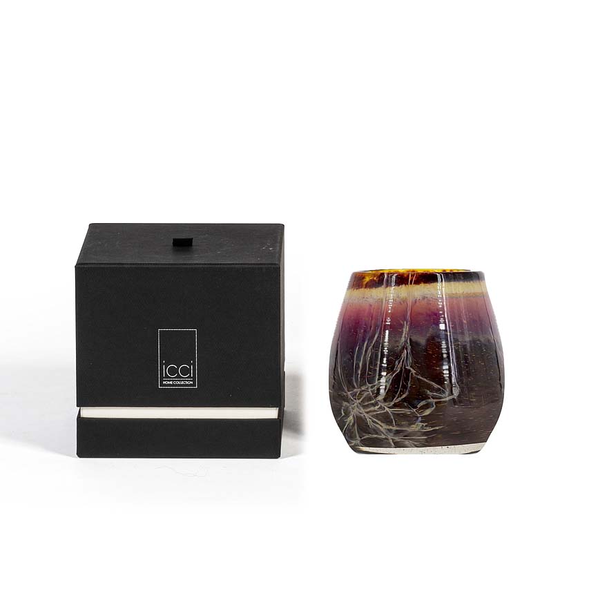 Thick votive bowl with aubergine lightning design - Ø12 x 11cm copy